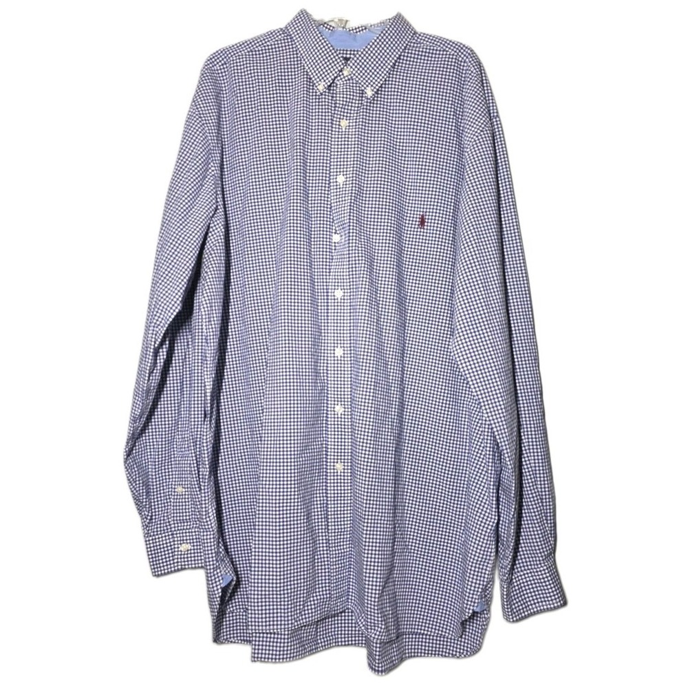Polo Ralph Lauren Shirt Mens 2XL Blue White Gingham Button Down Big Tall Stretch